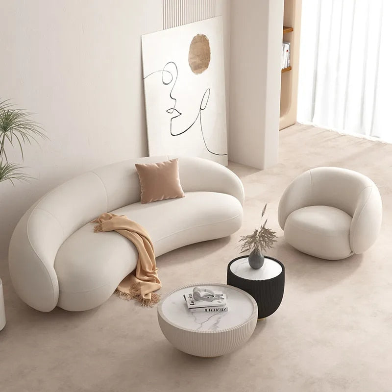 Jude White Curved Sofa