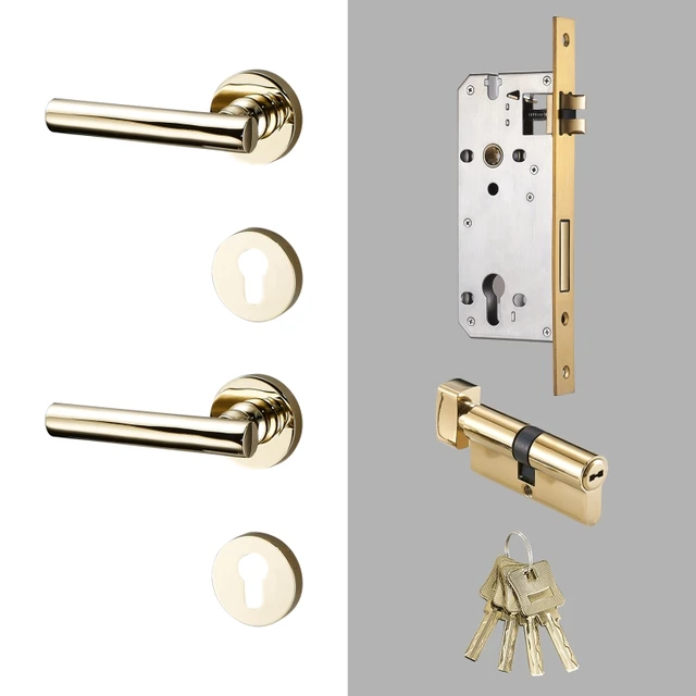 Celeste Solid Brass Lever Door Handles & Lock Set