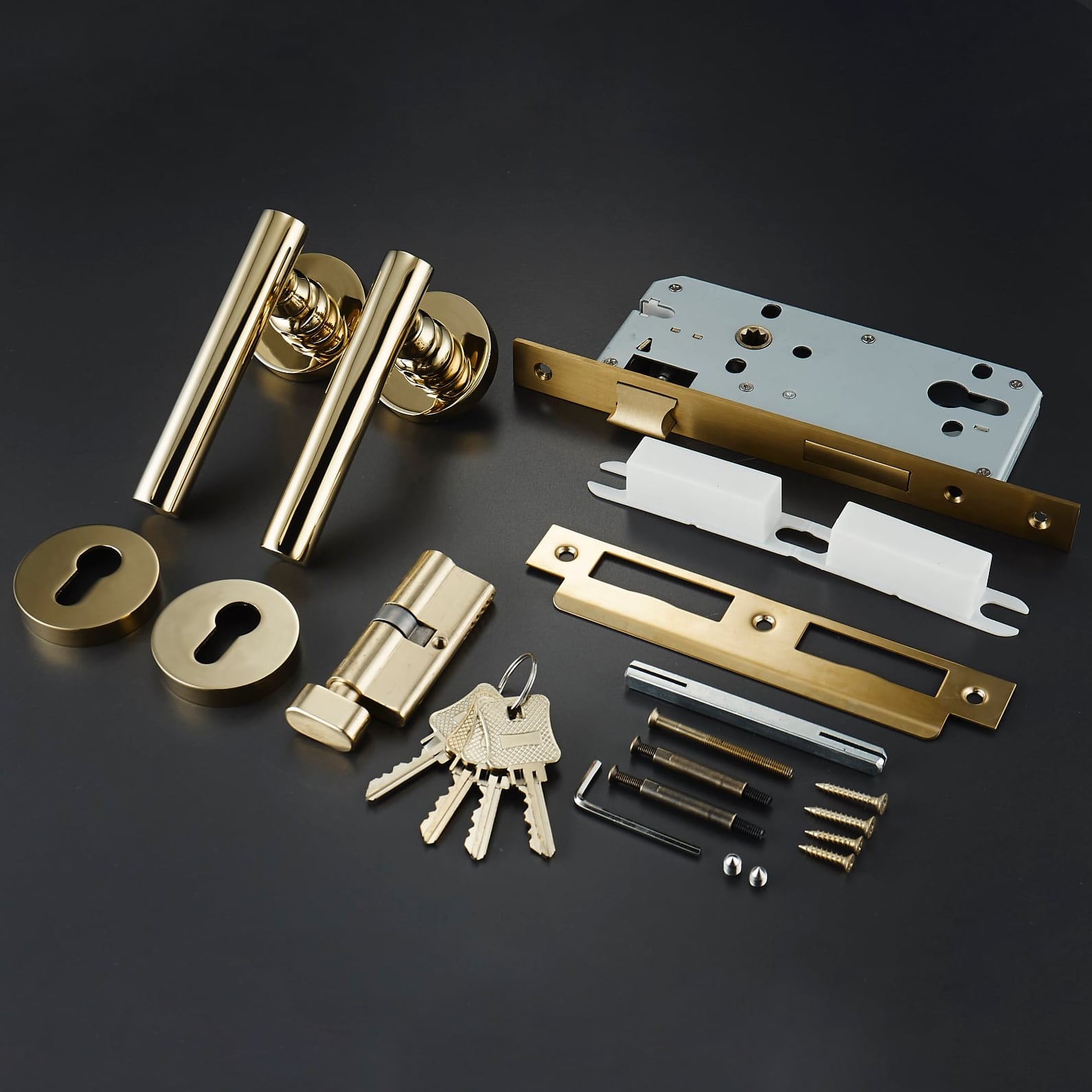 Celeste Solid Brass Lever Door Handles & Lock Set